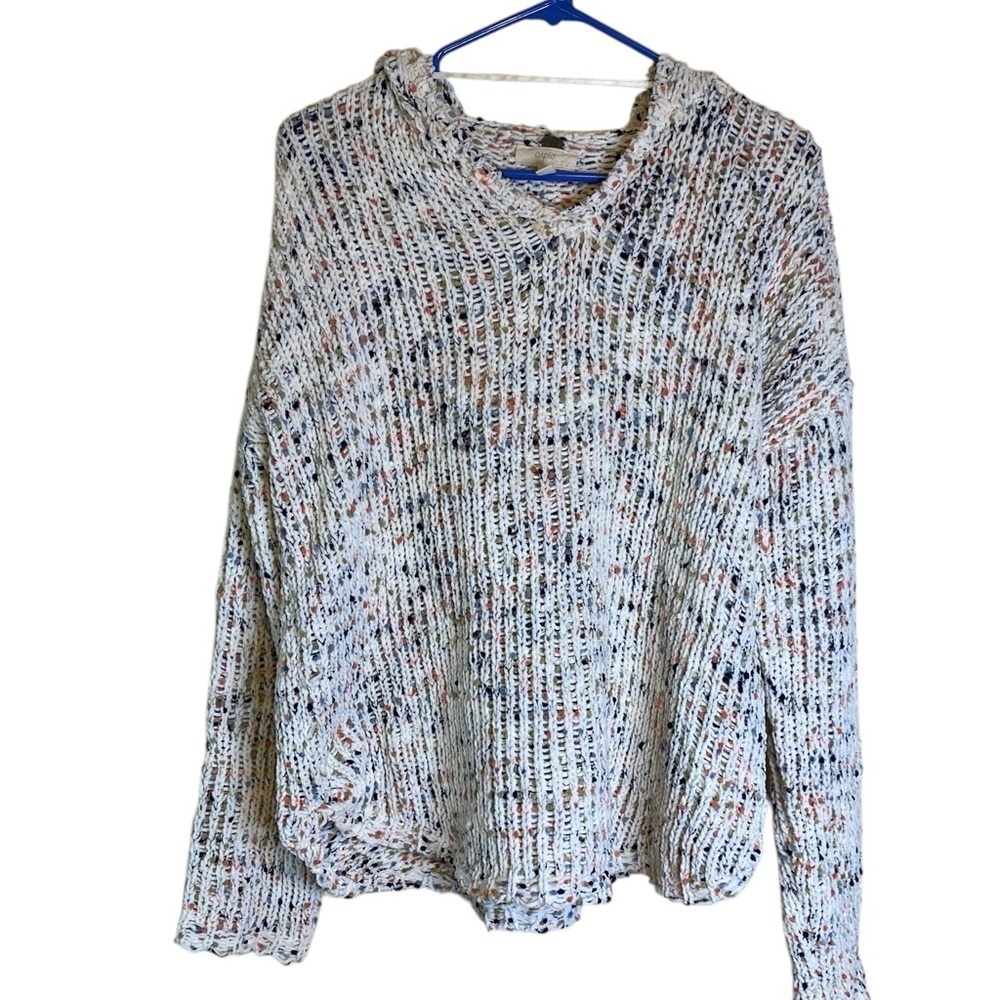 Cupio Chenille Chunky Knit Multi Colored Hooded Sweater Women’s Size L